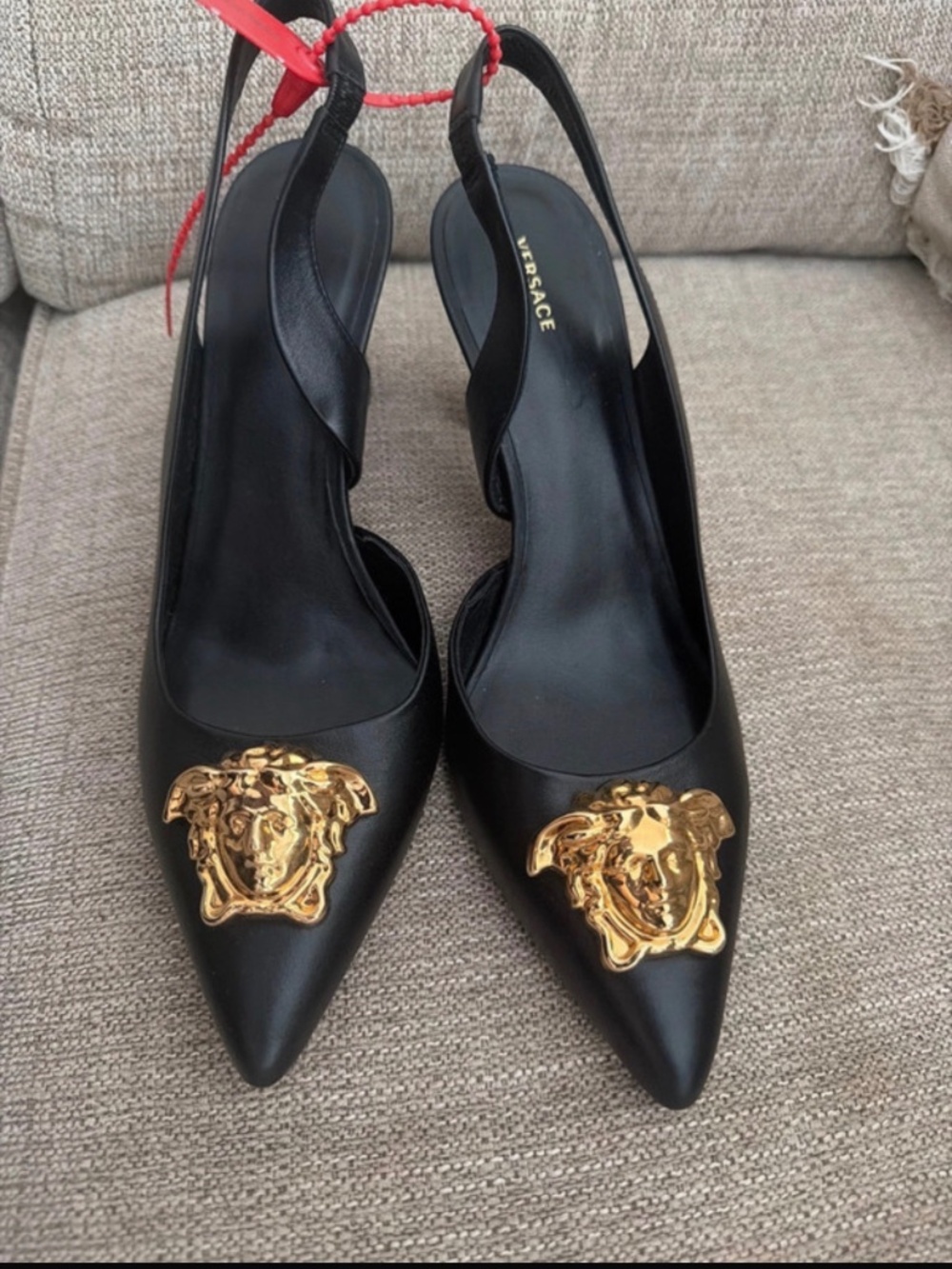 Versace Women's Black Leather Gold Medusa Pump Shoes